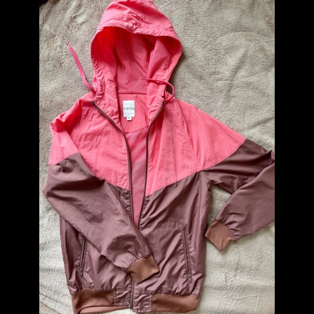 TOPTEN Full-Zip Windbreaker Hoodie - Pink/Brown